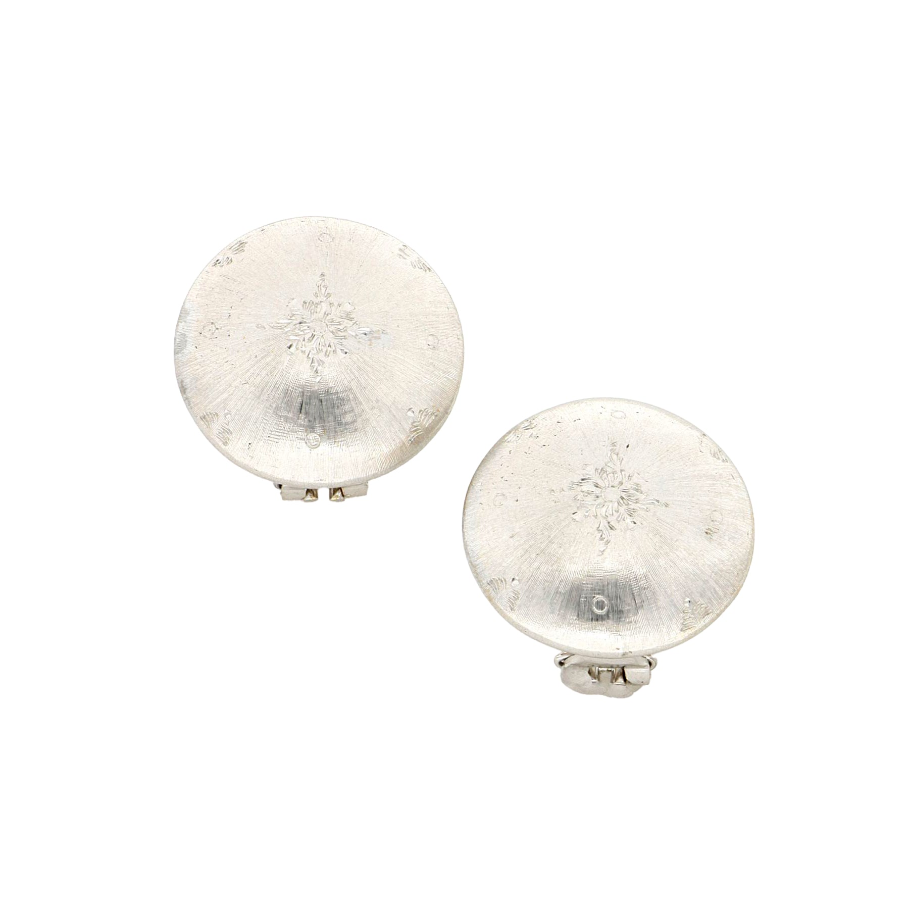 White Gold Florentine Clip Earrings
