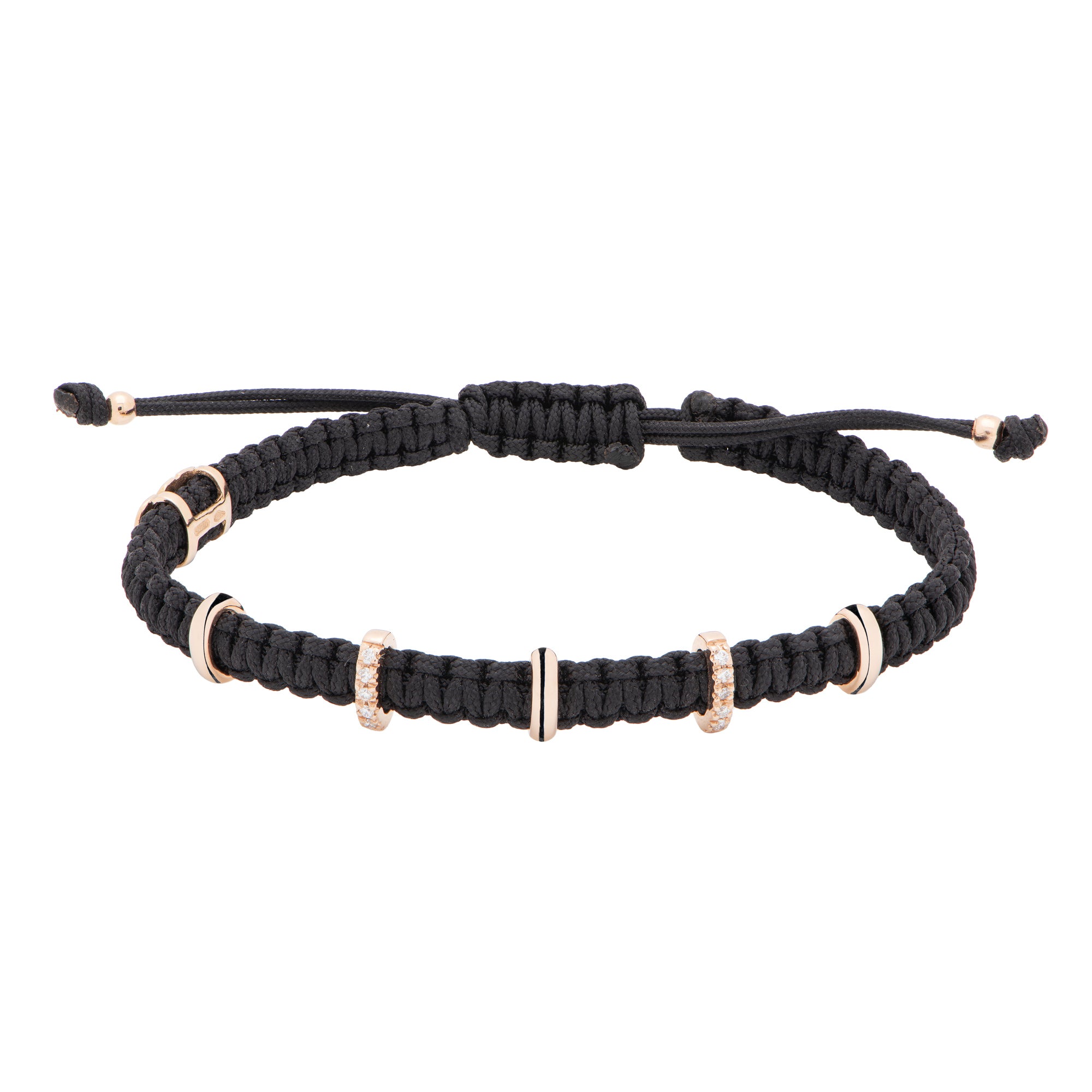 Concordia Black Bracelet Five Charms Gold and Diamonds