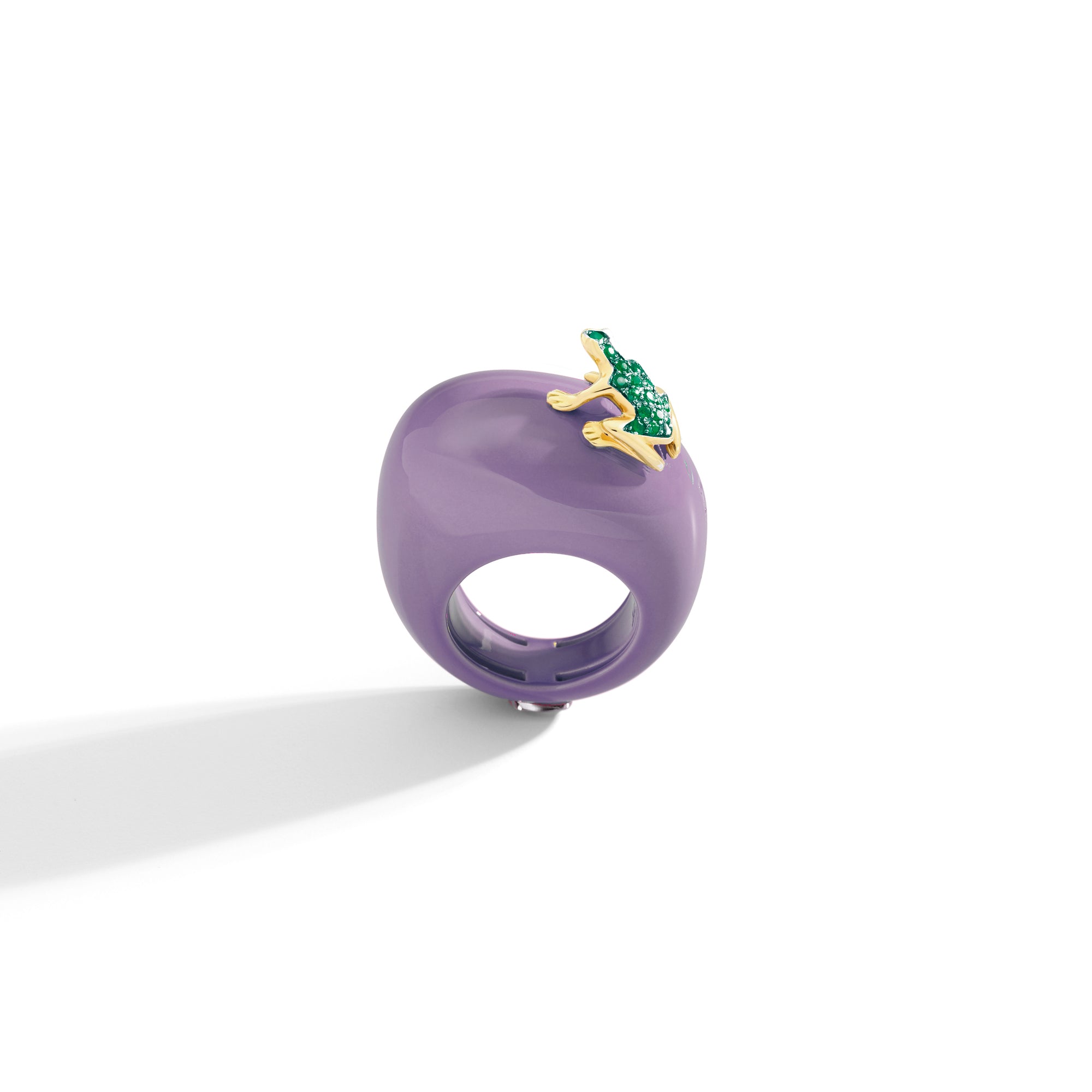 Purple Happy Frog Ring Emeralds - COI Exclusive