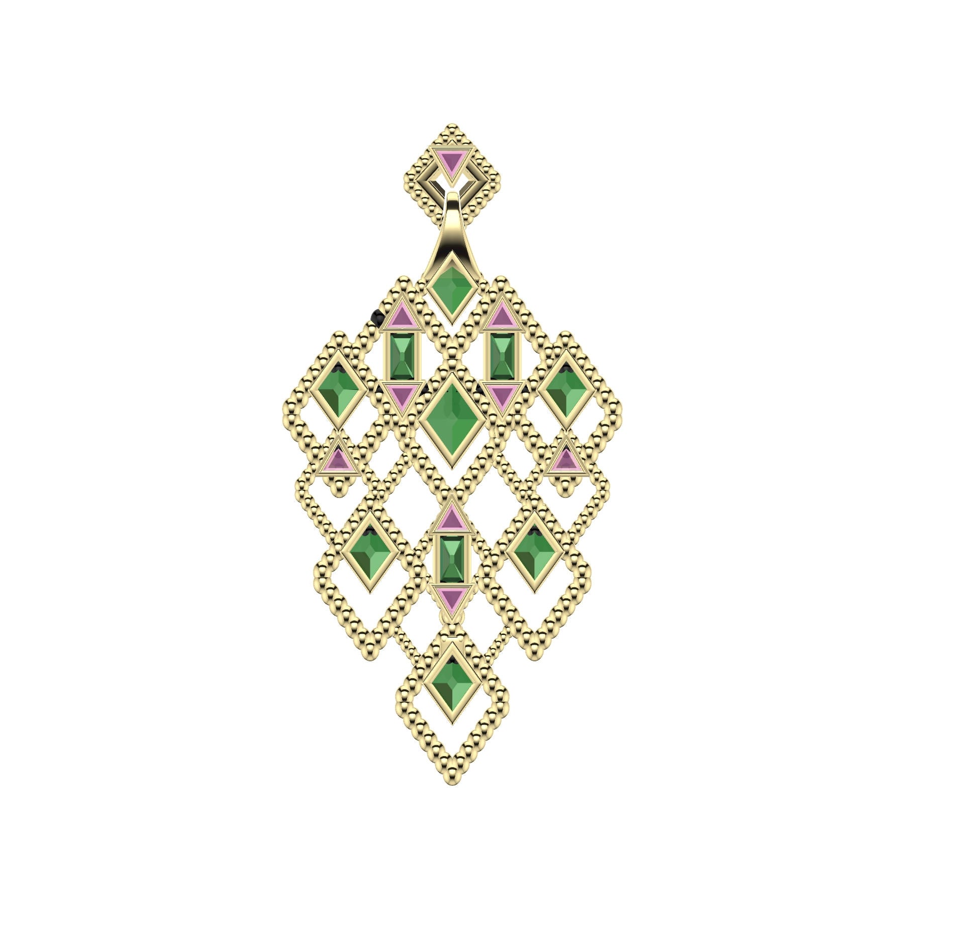 Earring with tourmalines and enamel