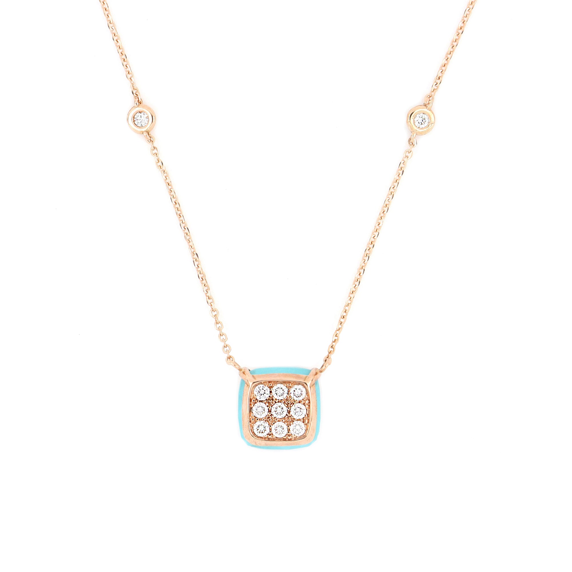 Detail - Bonbon Necklace Square Turquoise And Diamonds