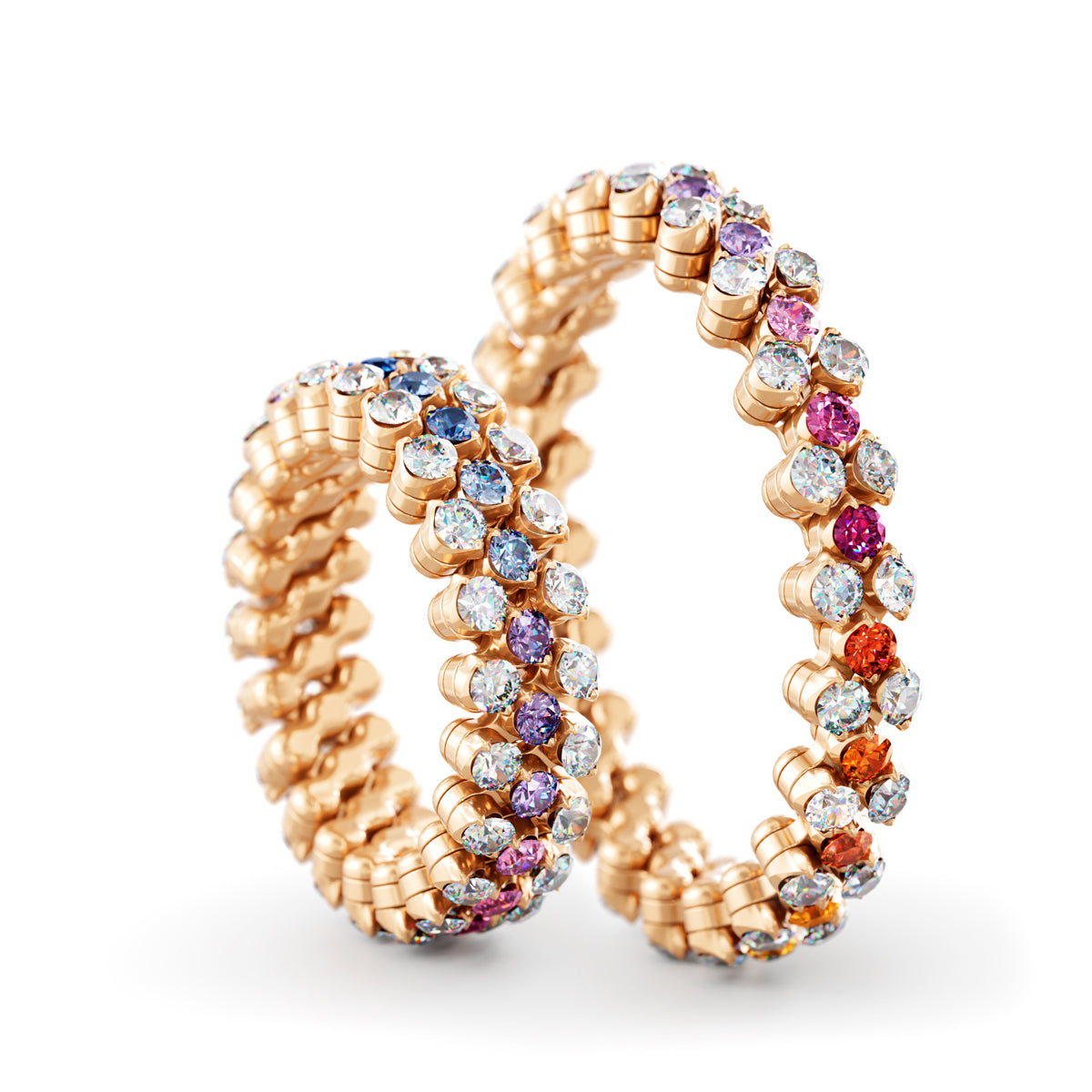 Multi-size Ring Rose Gold and White Diamonds Rainbow