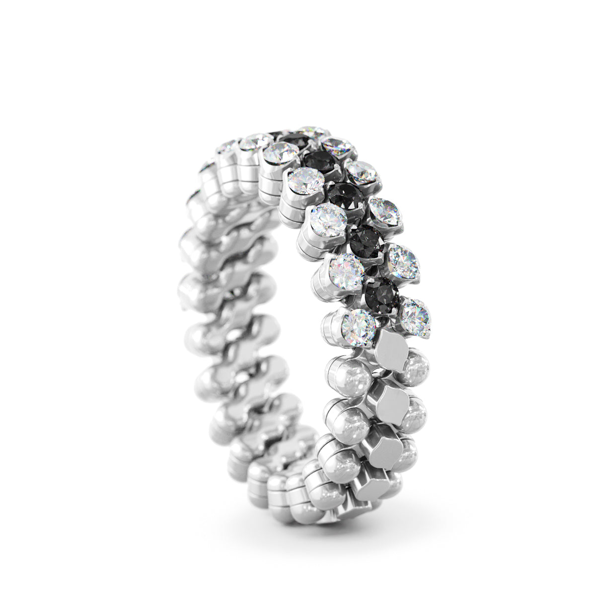 Multi-size Ring with White and Black Diamonds