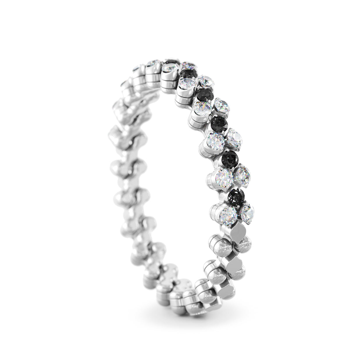 Multi-size Ring with White and Black Diamonds Open