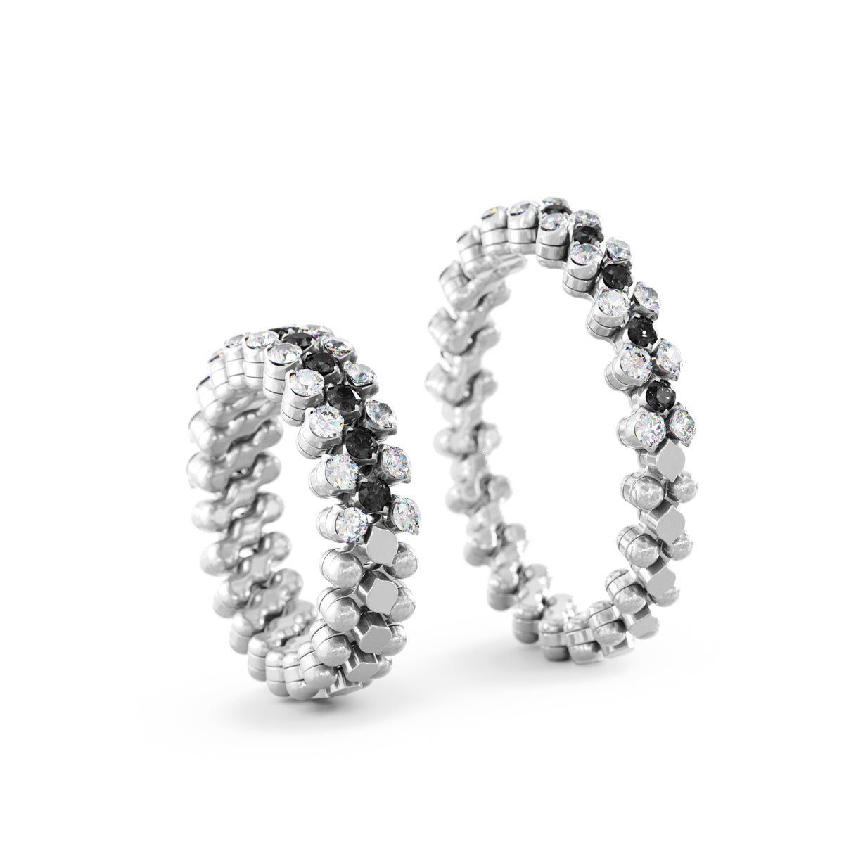 Multi-size Ring with White and Black Diamonds Two Sizes