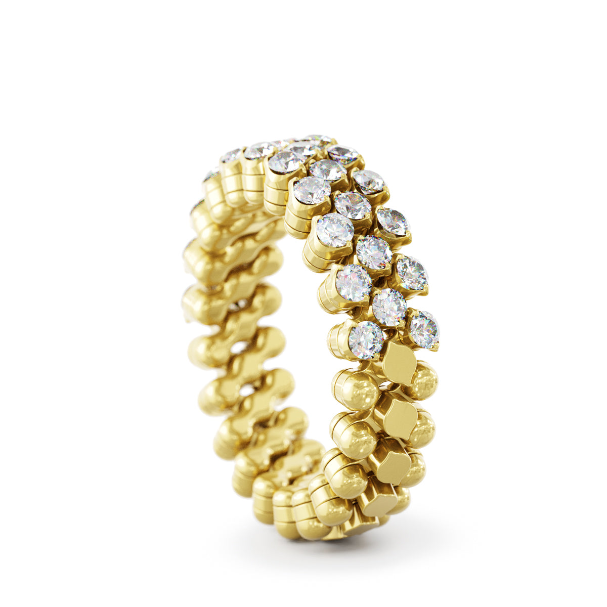 Multi-size Yellow Gold Ring with Diamonds Pavé
