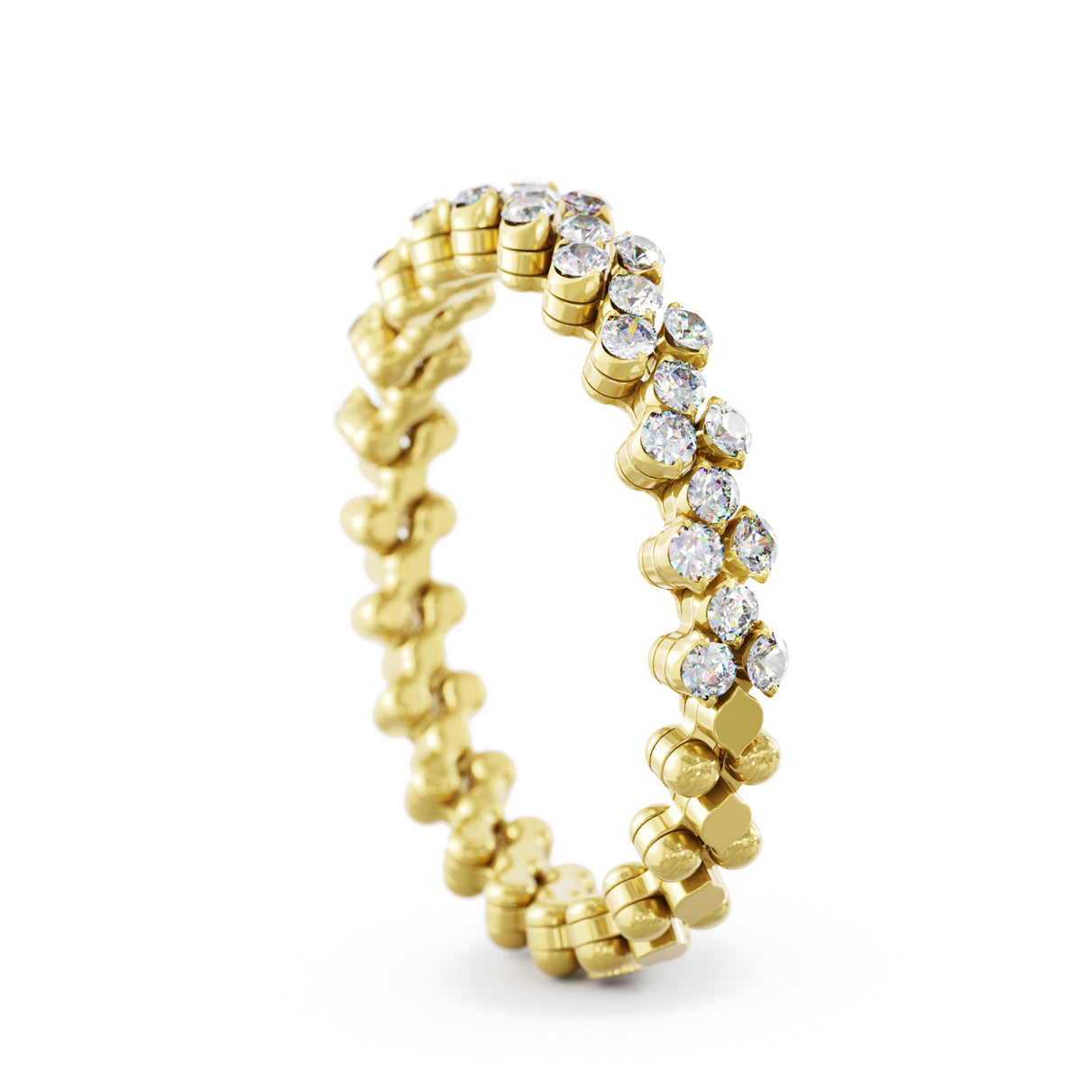 Multi-size Yellow Gold Ring with Diamonds Pavé Open