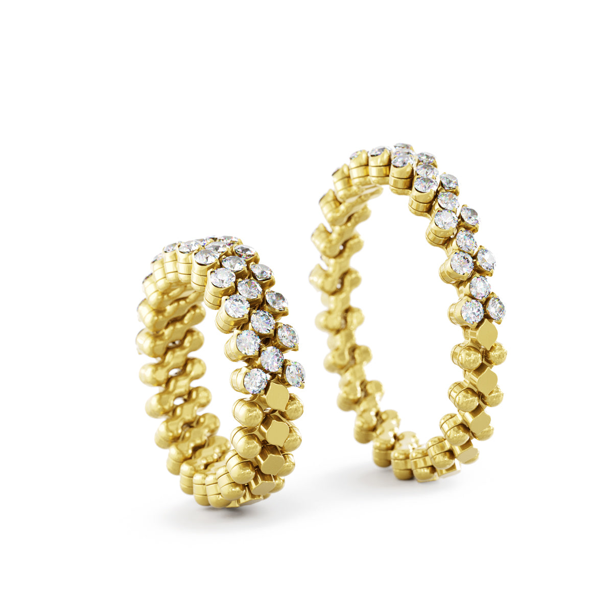 Multi-size Yellow Gold Ring with Diamonds Pavé Two Sizes