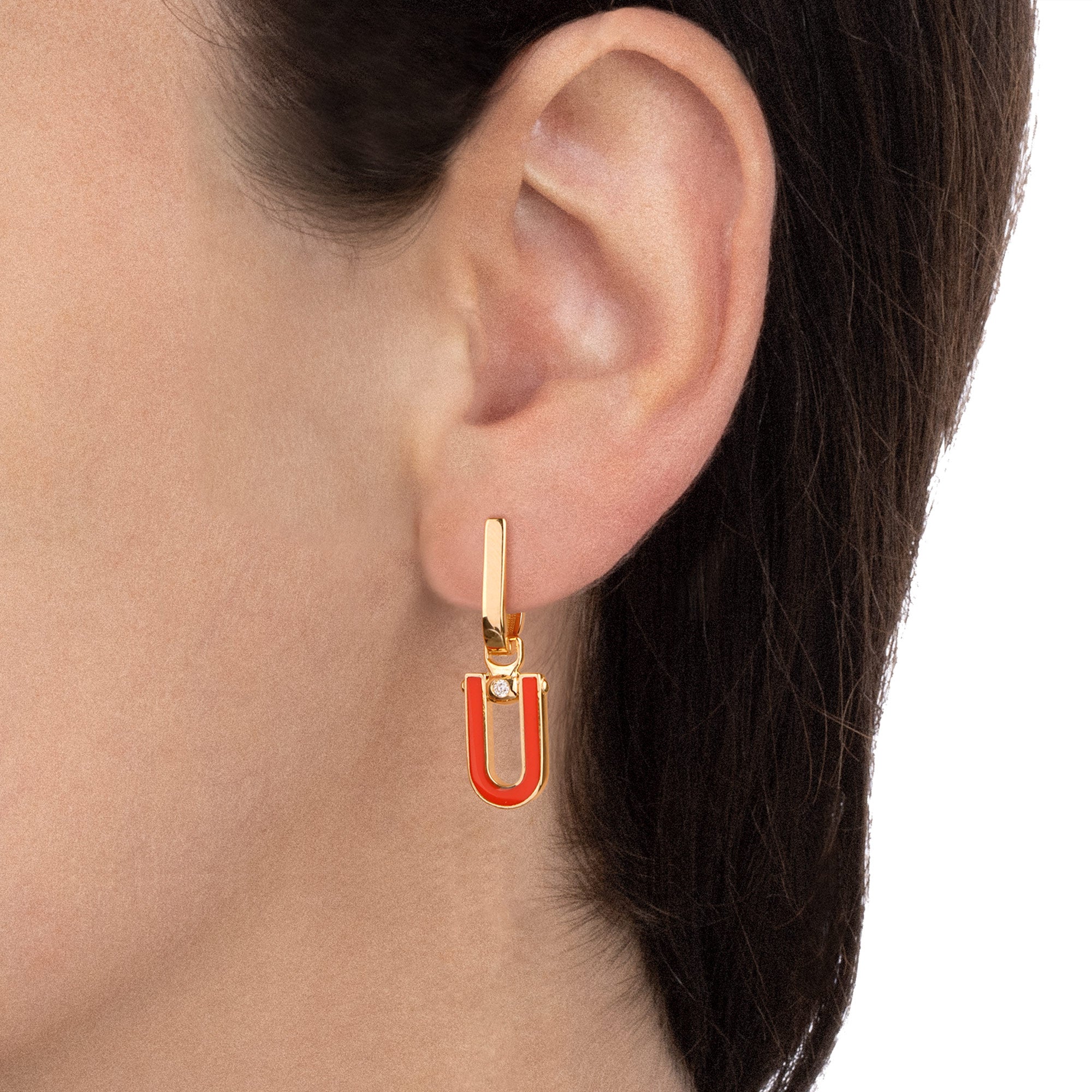 Worn Legami Earrings Red Enamel