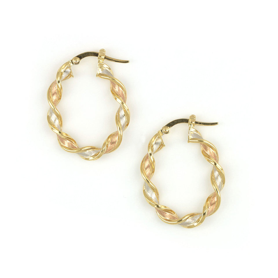 Tri-Colour Oval Shaped Hoop Earrings