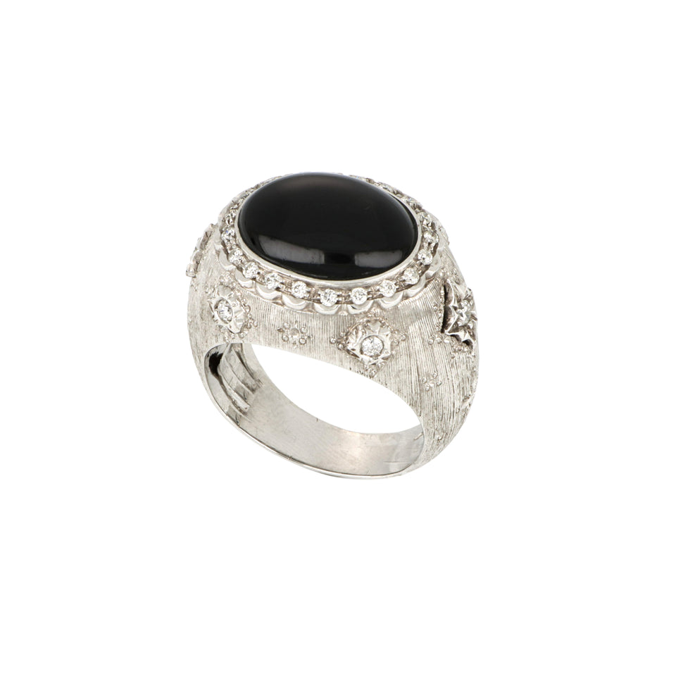 Video Diamonds and Onyx White Gold Ring