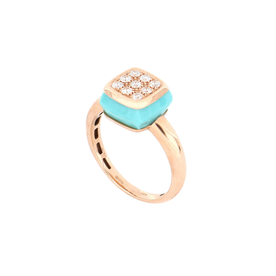 Video Bonbon Ring Square With Turquoise And Diamonds