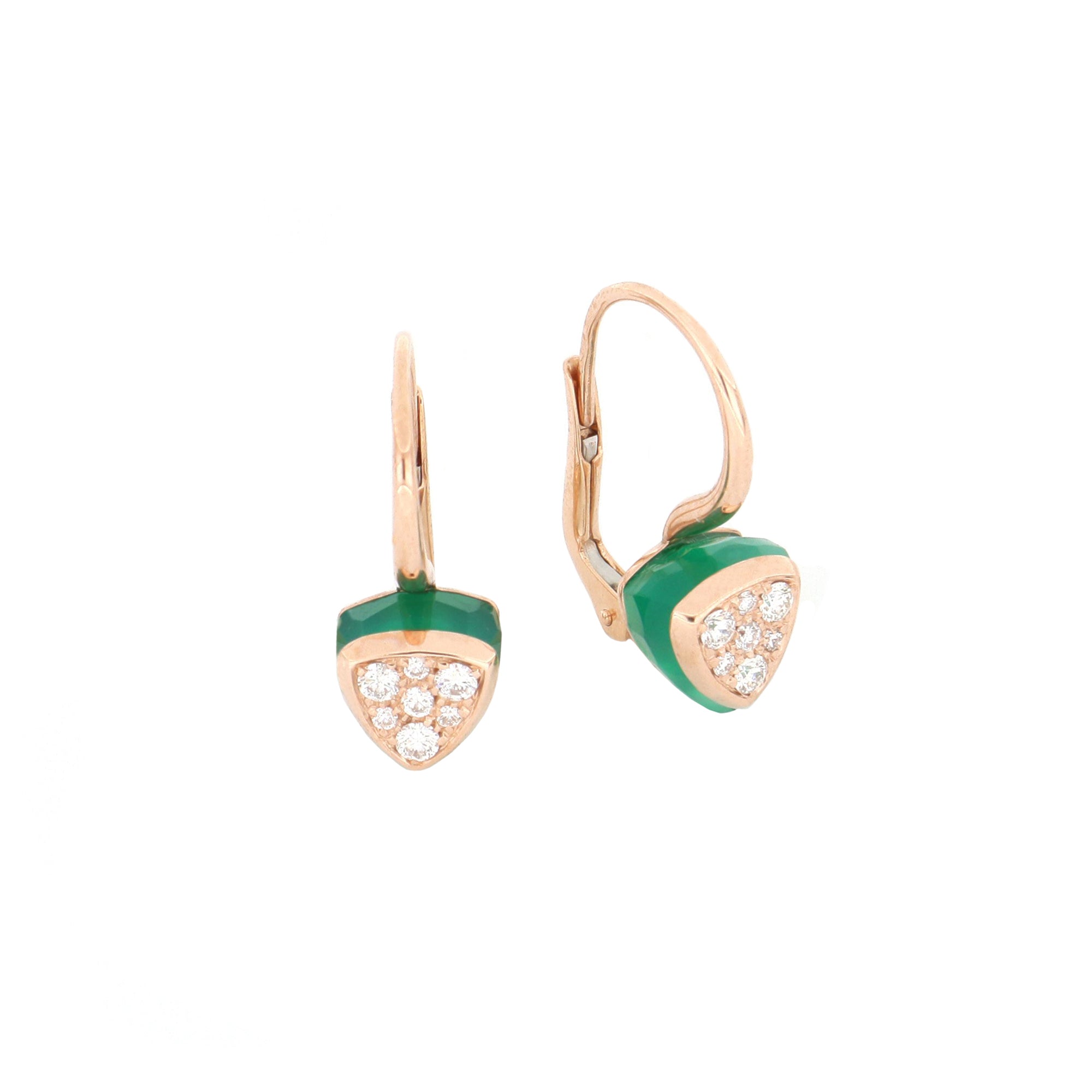 Video Bonbon Earrings Triangle Green Onyx And Diamonds