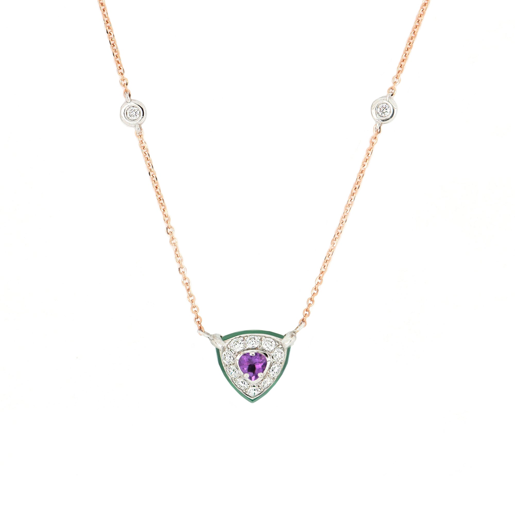 Video Bonbon Necklace Triangle With Amethyst, Green Onyx And Diamonds