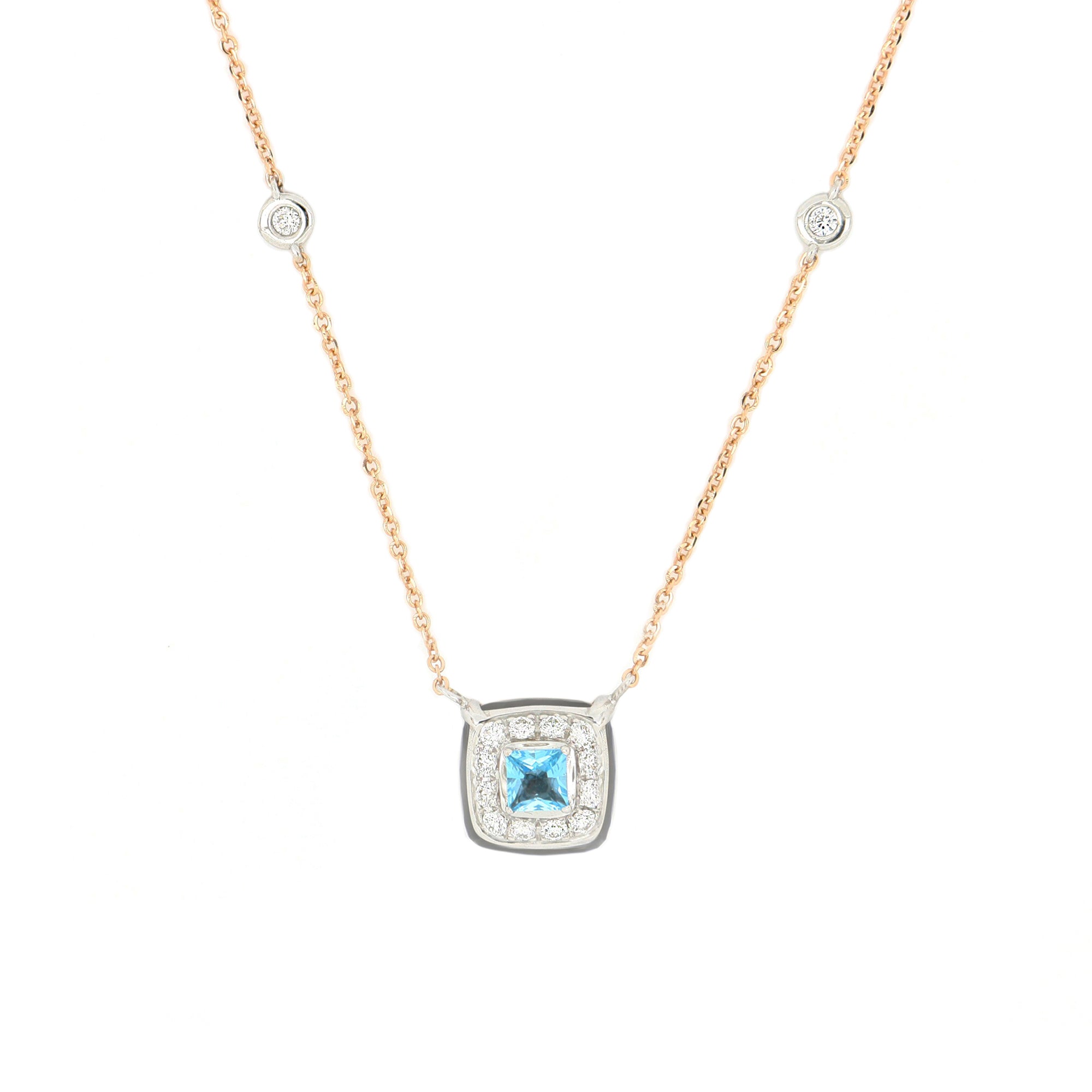 Video Bonbon Necklace Square With Blue Topaz, Smoky Quartz And Diamonds
