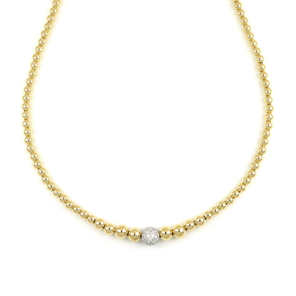 Video Universo Medium Necklace Graduated Spheres Polished Yellow Gold and Diamonds
