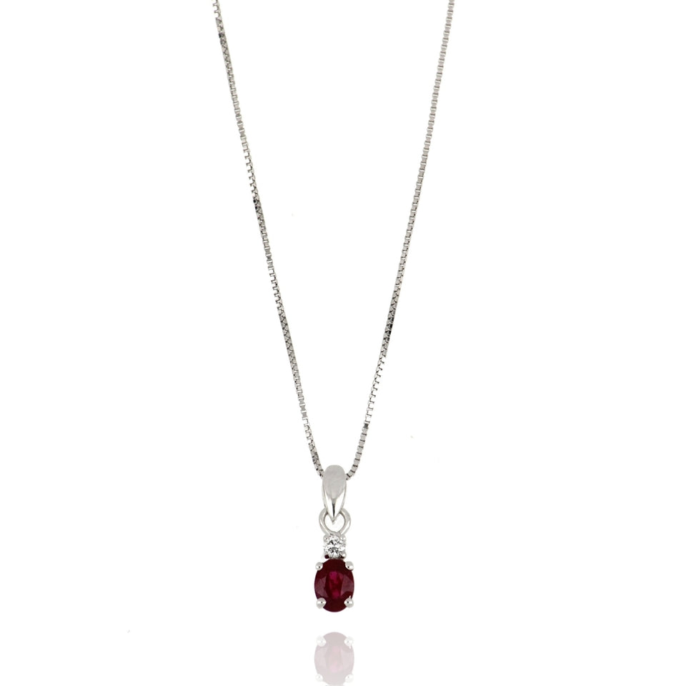 Video Necklace With Diamond And Oval Ruby Pendant