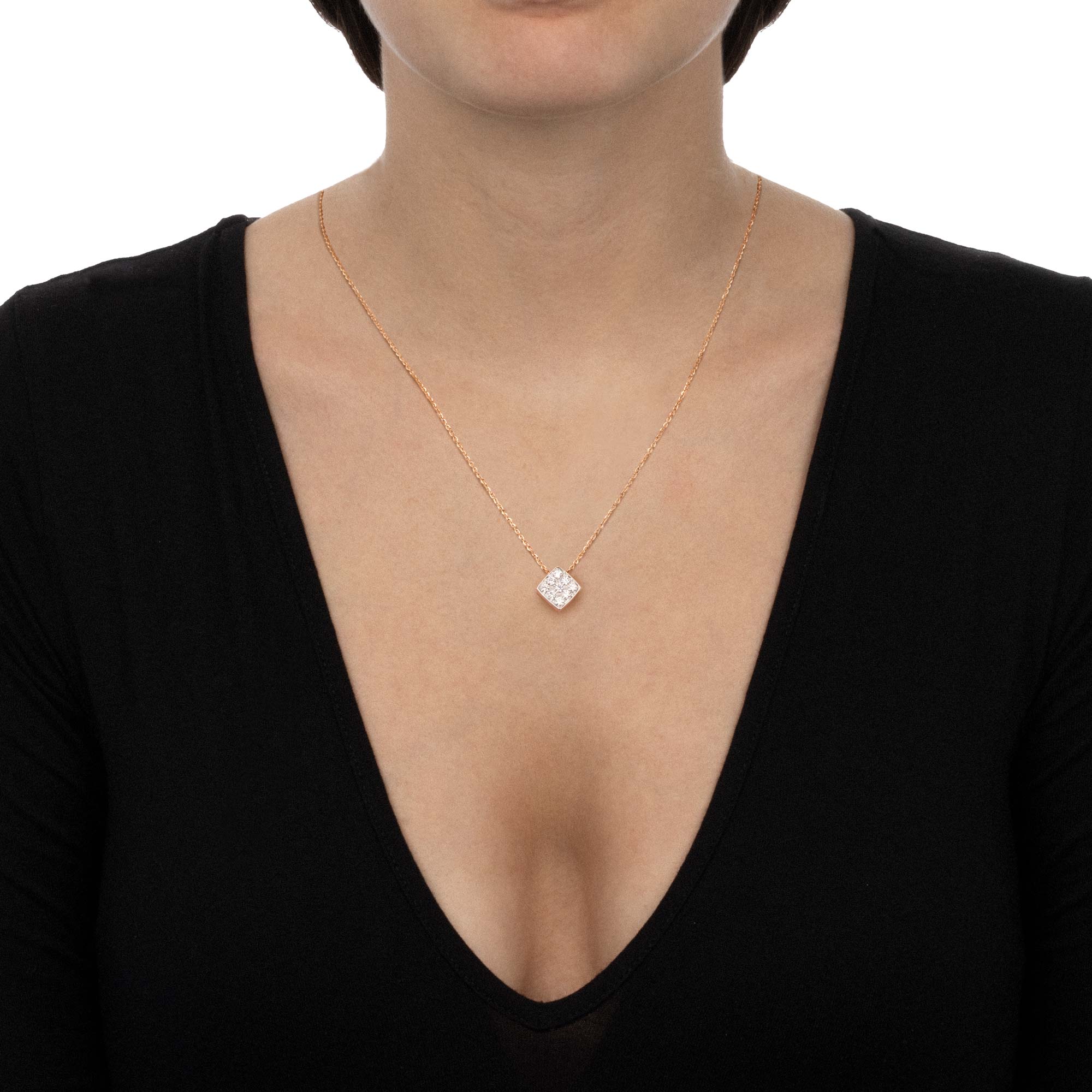 Worn - Secret Necklace With Squared Pendant of Diamonds