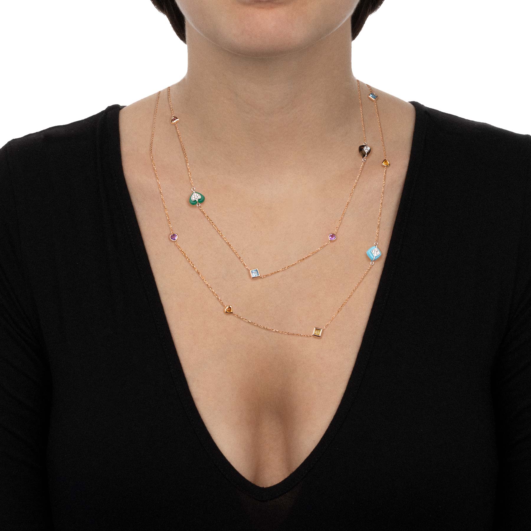 Worn - Bonbon 110 cm Necklace with Natural Stones and Diamonds