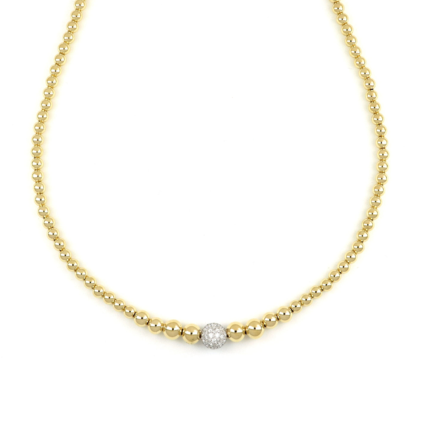 Universo Medium Necklace Graduated Spheres Polished Yellow Gold and Diamonds