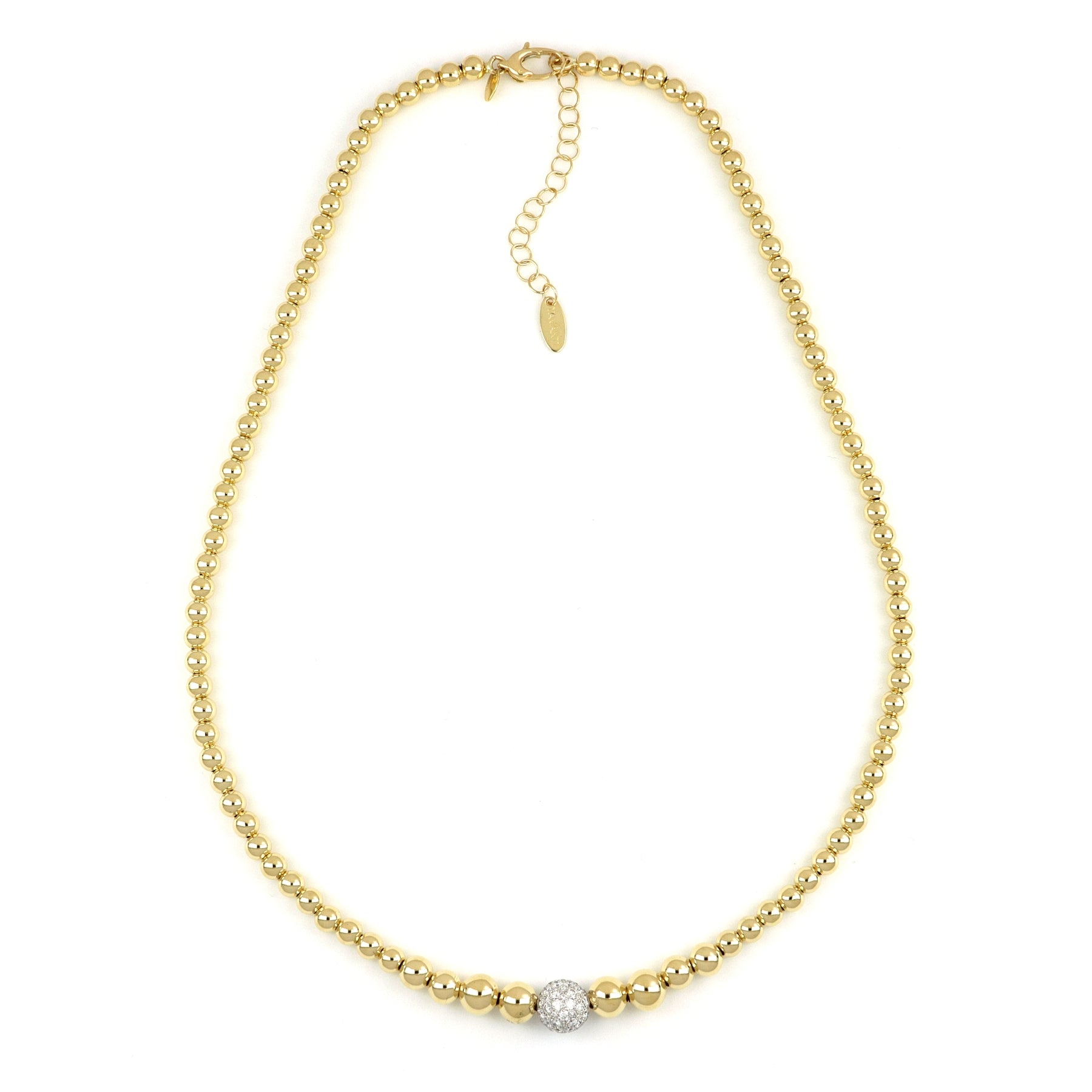 Universo Medium Necklace Graduated Spheres Polished Yellow Gold and Diamonds