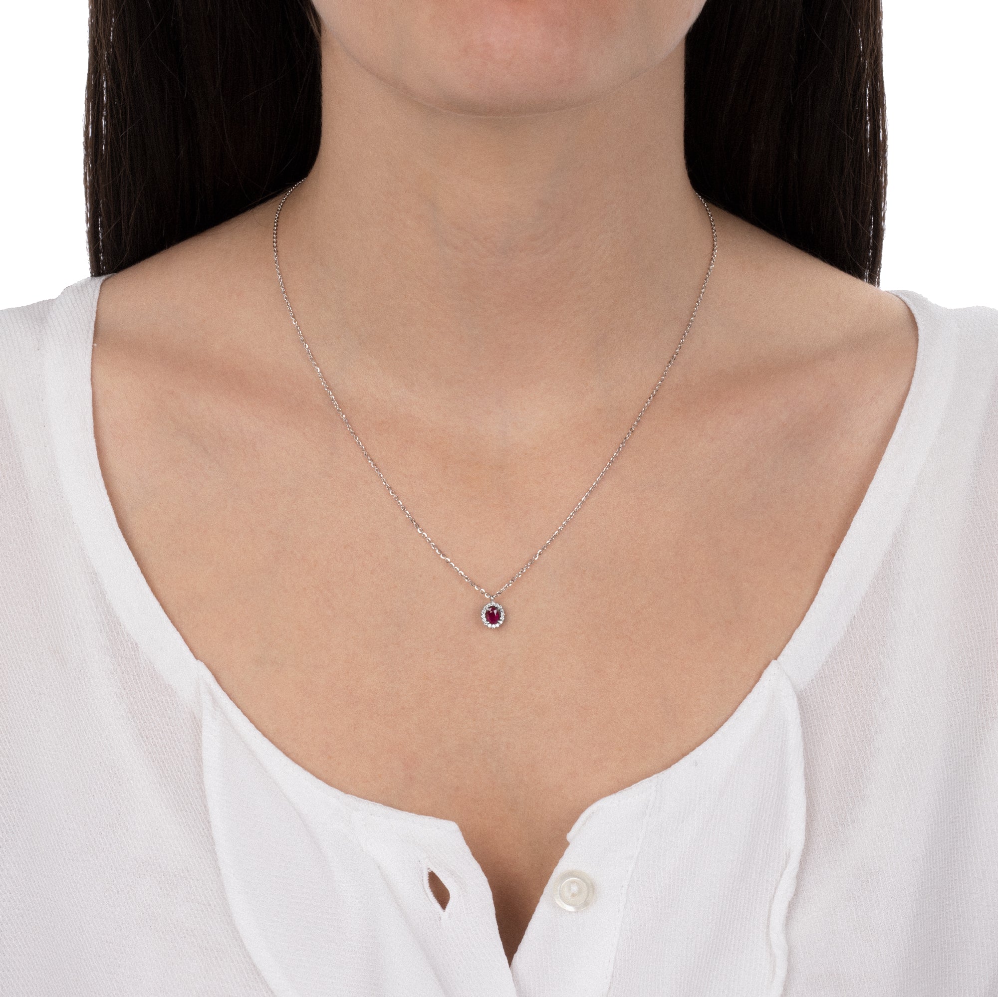 Worn Necklace With Diamonds And Ruby (0.46) Oval Pendant