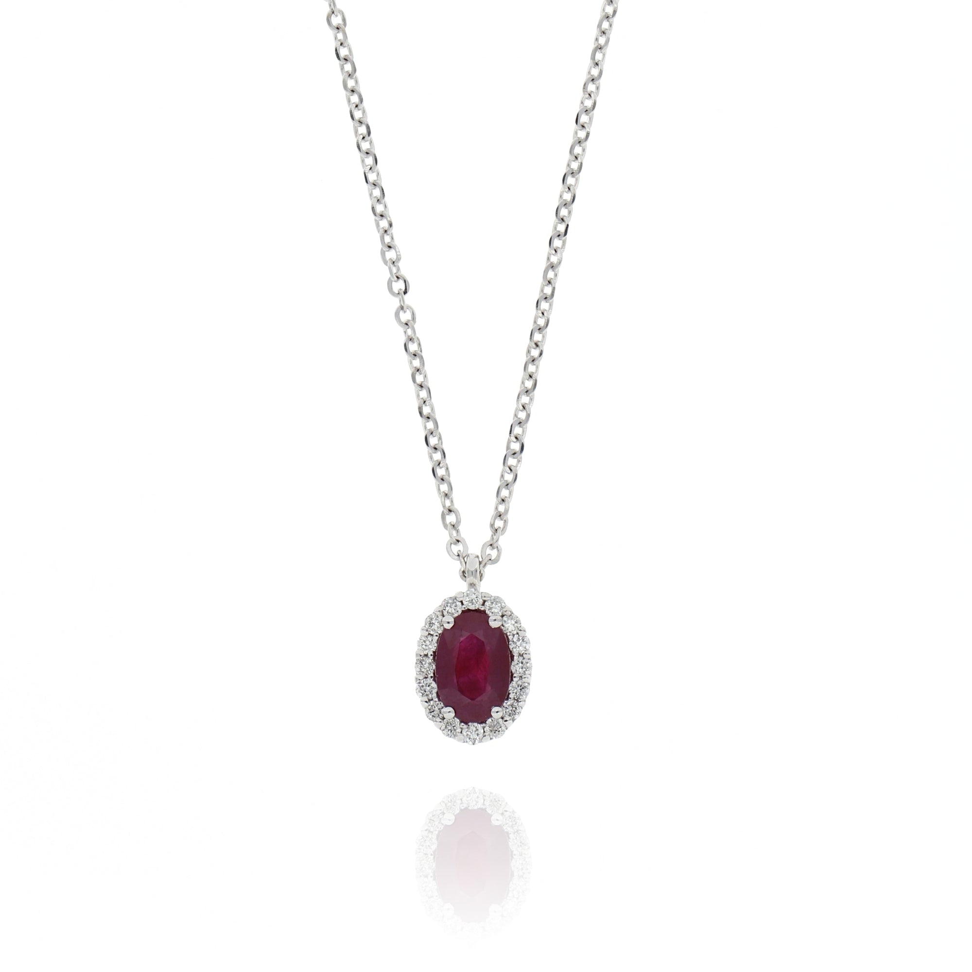 Necklace With Diamonds And Ruby (0.52) Oval Pendant