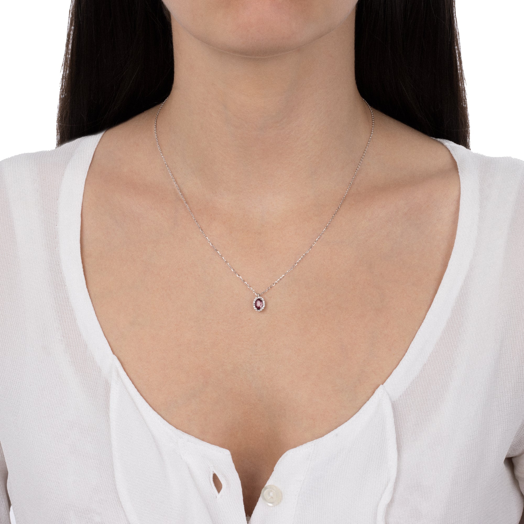 Worn Necklace With Diamonds And Ruby (0.52) Oval Pendant