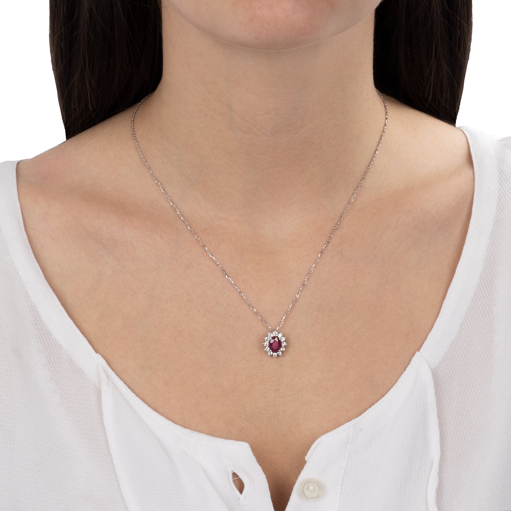 Worn Necklace with Diamonds And Ruby Pendant