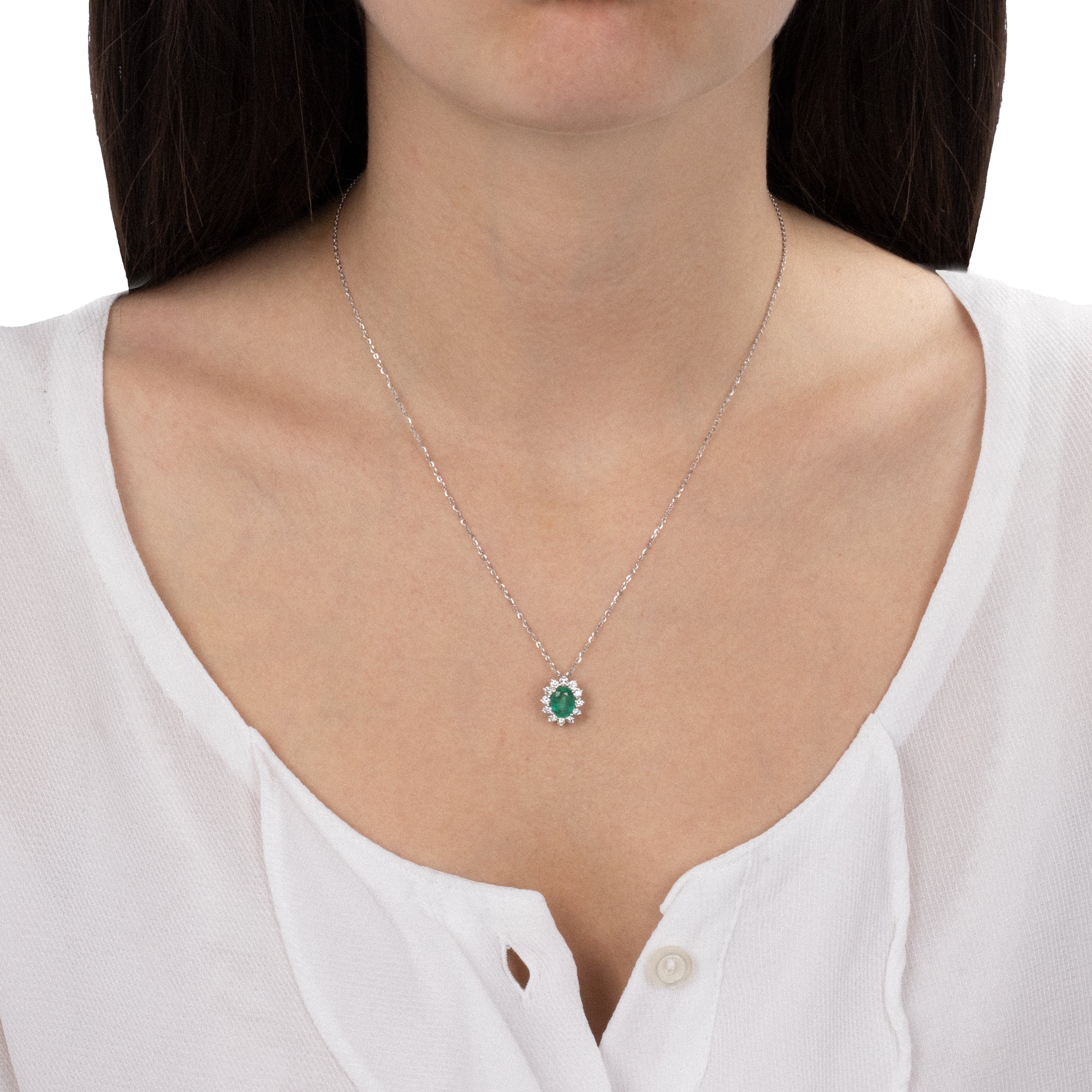 Worn Necklace with Diamonds And Emerald Pendant