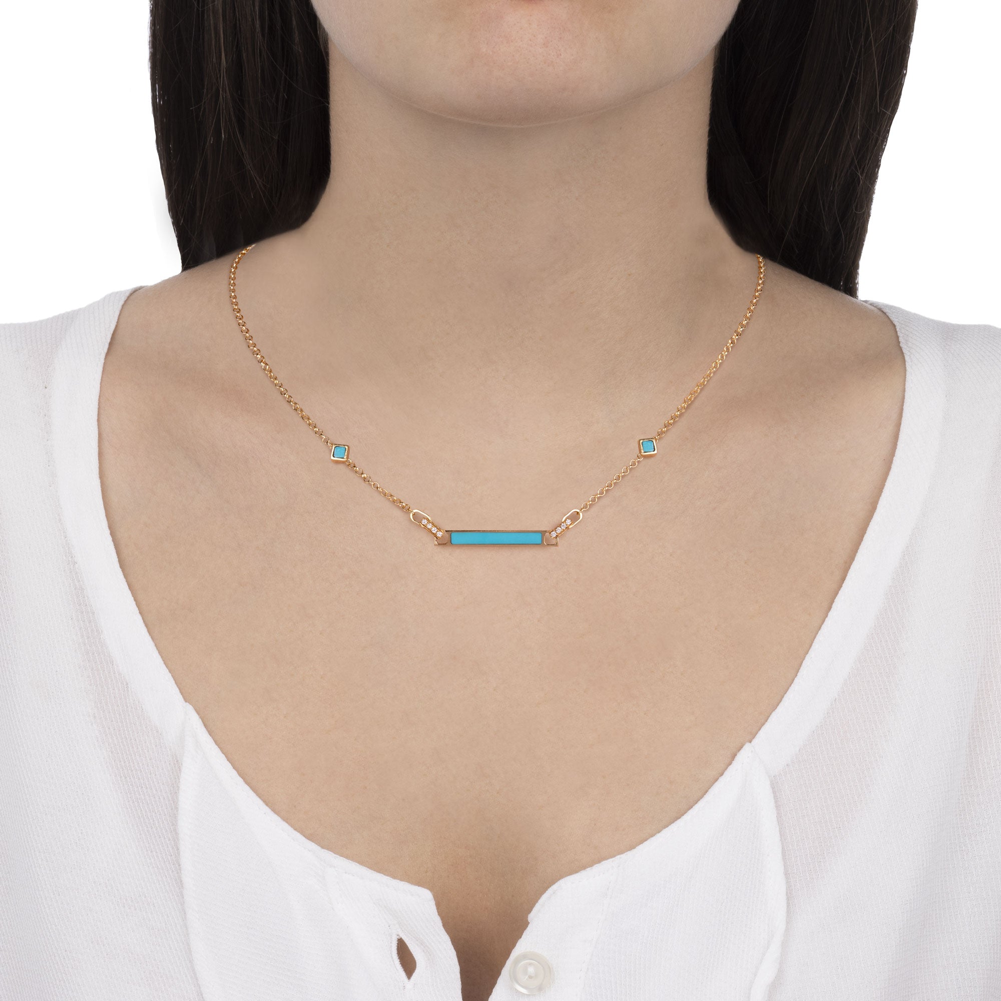 Worn Unica Necklace Turquoise and Diamonds