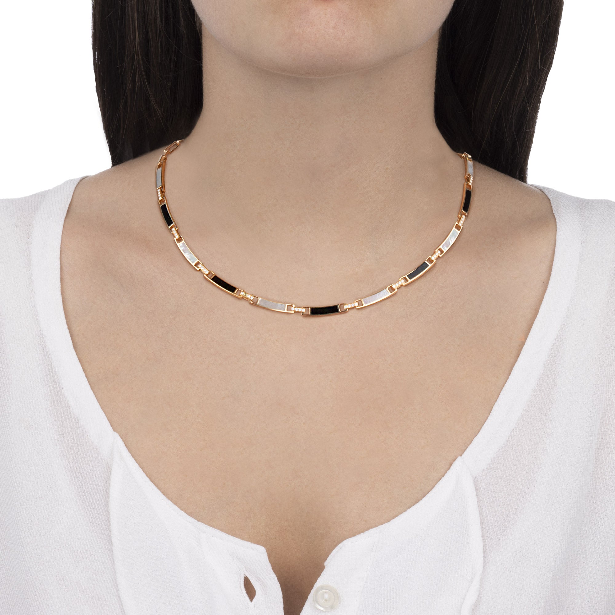 Worn Unica Choker Onyx, Mother of Pearl and Diamonds