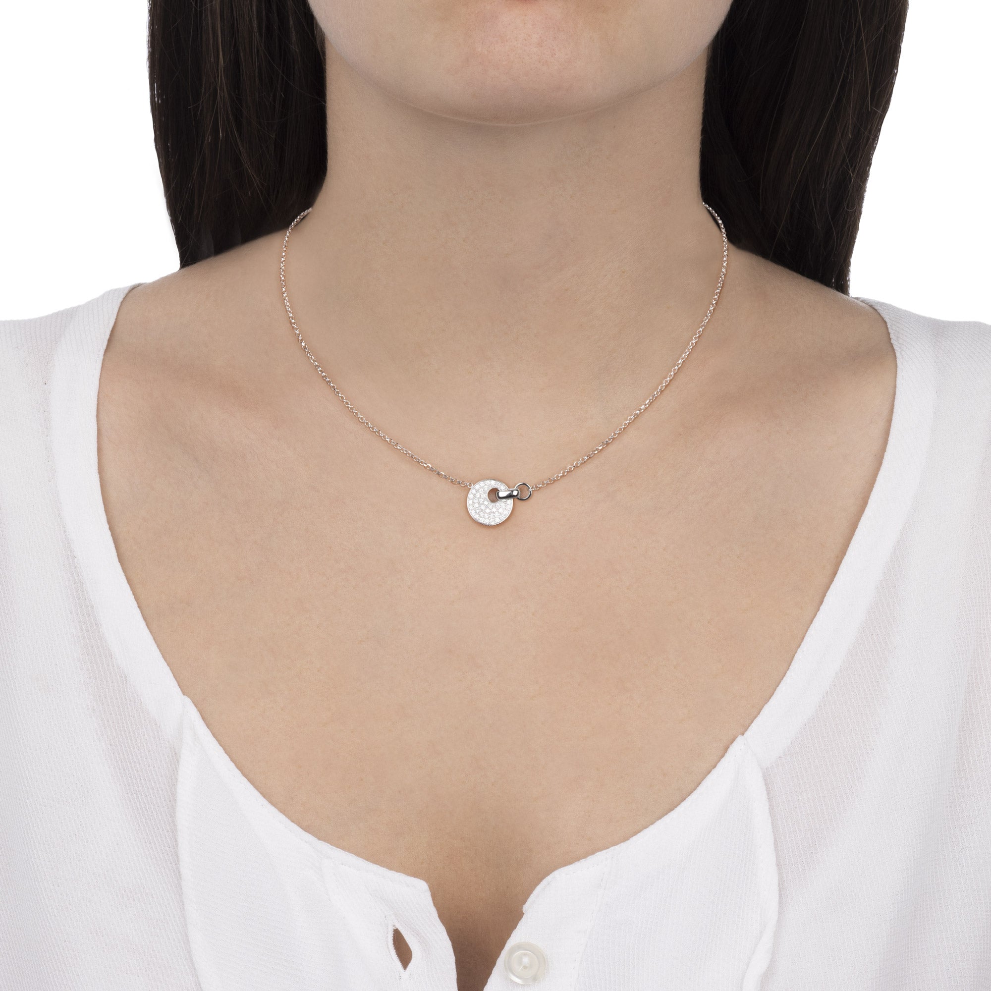 Worn Giove Necklace White Gold Diamonds Pavé